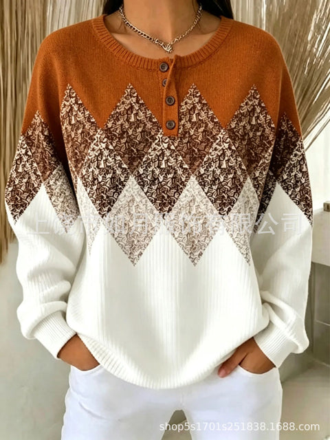 3D printed 4-button loose women's sweater FF303282