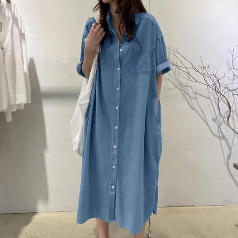 Denim long skirt Amazon new shirt collar denim casual skirt long skirt m301969