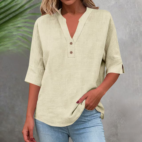 Summer solid color stand-up collar button-down medium-sleeved women's shirt m302791
