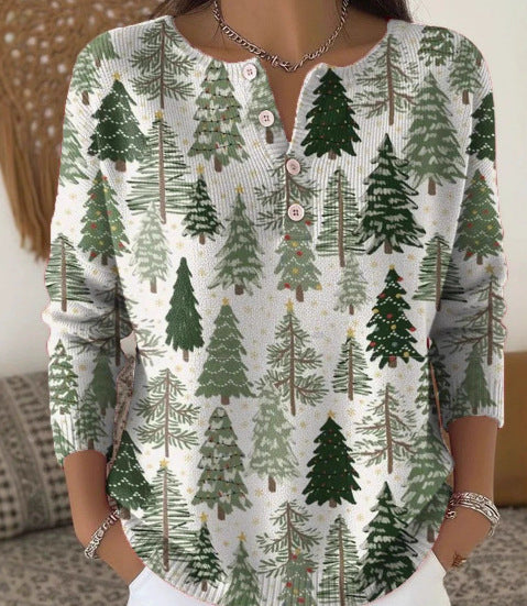 Vintage 3D digital printing four-button stand-up collar Polo sweater women m302158