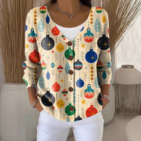 Button women's printed long-sleeved top m302156