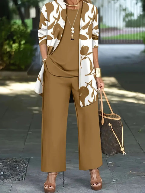 Pink three-piece casual suit women's cardigan wide-leg pants m302761