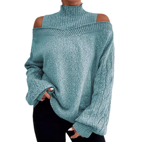 Pull col roulé épaules dénudées, pull ample en maille pour femme m300502 