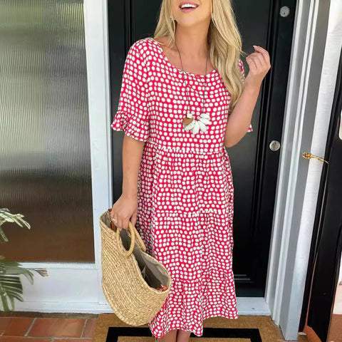 Summer Crew Neck Print Short Sleeve Dress m301311