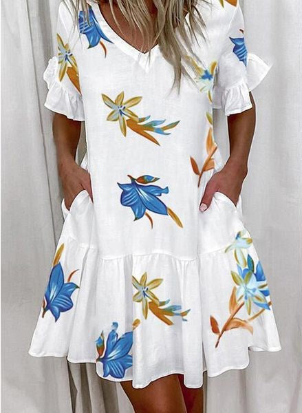 Short Print Ruffled Pocket Dress M300182