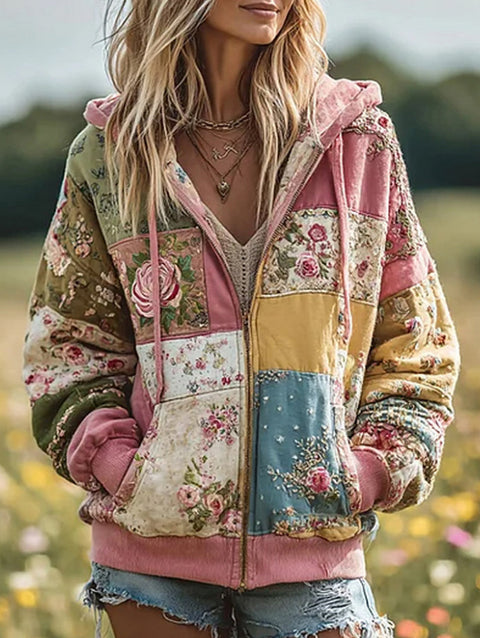 New loose women's casual flower print hoodie m301958