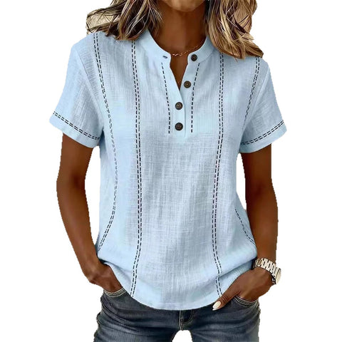 Loose casual explosion printed button-up collar short-sleeved women's shirt m302695