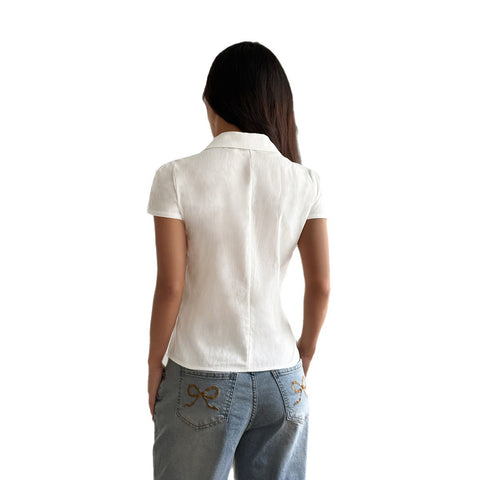 Button solid color cardigan shirt women's m301385