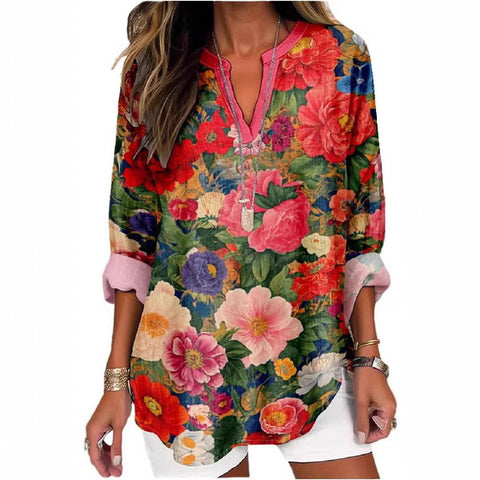 T-shirt ample à col ras du cou pour femme, imprimé floral 3D, mode féminine, m301357 