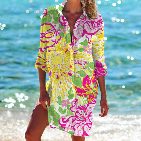 Bikini jacket shirt swimsuit cardigan women's printed resort beach shirt m301274