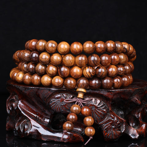 Natural Vietnamese Huanghuali 108 Buddha Beads Bracelet, Rosewood Lotus Bracelet, Wenwan Fragrant Wooden Bracelet m3331302