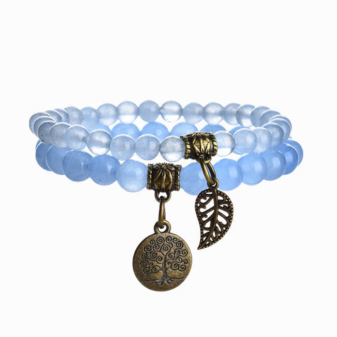 Tree of Life Leaf Pendant Set Bracelet Colorful Tiger Eye Amethyst Agate Bracelet m3331289
