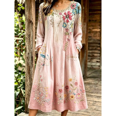 Mid-waist women's casual crew neck print women's dress FF303278