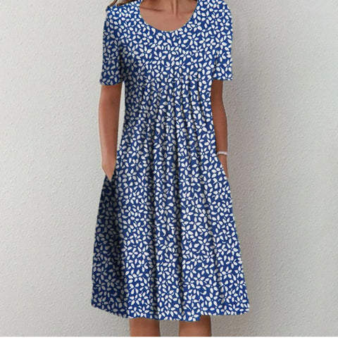 New casual print crew neck short-sleeved dress m300930