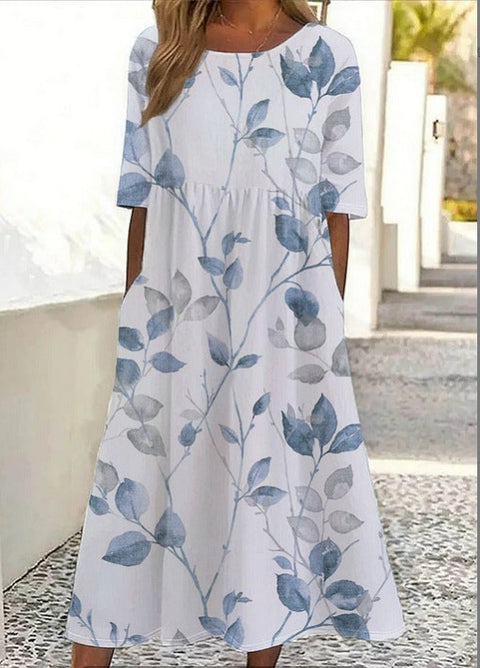Up and down splicing pocket size printing large wide dress m302623-2