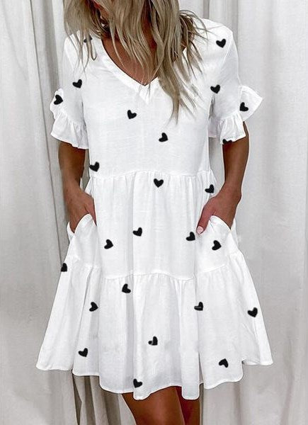 Short Print Ruffled Pocket Dress M300182