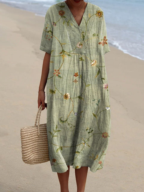 Fashion digital printing large wide V-neck dress m302382