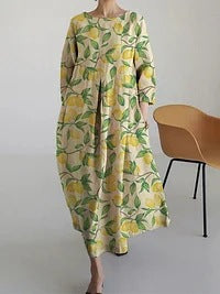 Lockeres, modisches Premium-Kleid mit Rundhalsausschnitt und langen Ärmeln und Aufdruck m301044