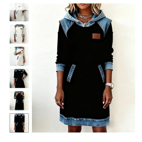 Women's Casual Splicing Button Long Sleeve Sweater Dress FF303318