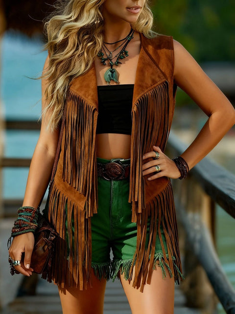Thick fringed vest girls suede loose loose slim sleeveless vest women FF303321