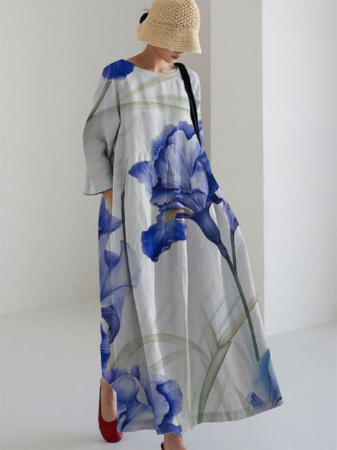 Loose Crew Neck Fashion Premium Long Sleeve Printed Dress m301044