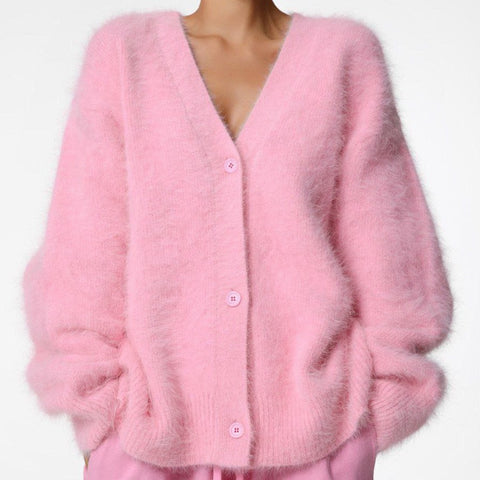 Autumn and winter lazy loose long-sleeved V-neck sweater jacket women's m302032