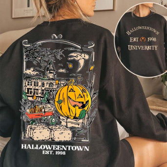Abschnitt Kürbis-Print Langarm-Top Damen Kapuzenpullover m300640 