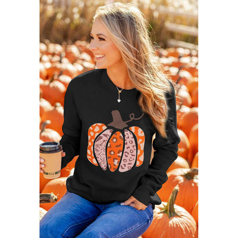 Abschnitt Kürbis-Print Langarm-Top Damen Kapuzenpullover m300640 
