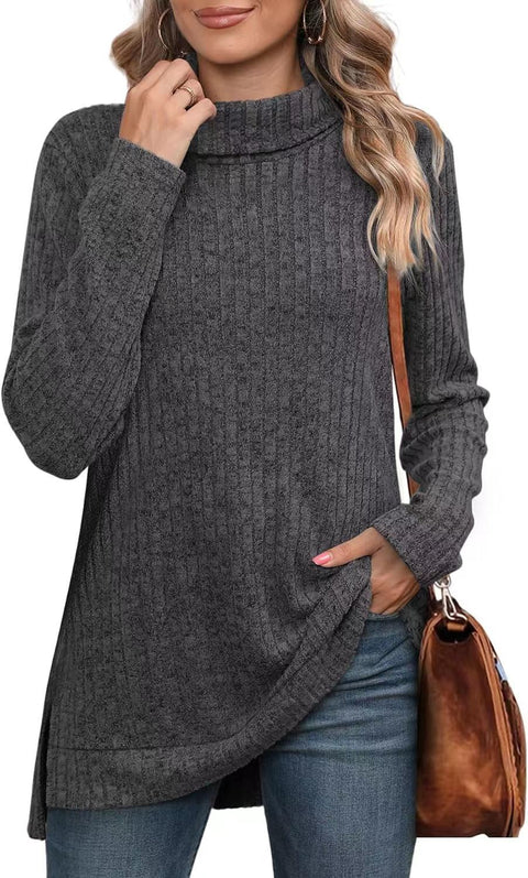 Autumn and winter new high-necked split-ended long-sleeved loose casual T-shirt top m302063