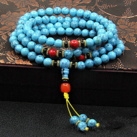 Turquoise 108 beads bracelet, blue turquoise bracelet m3331227