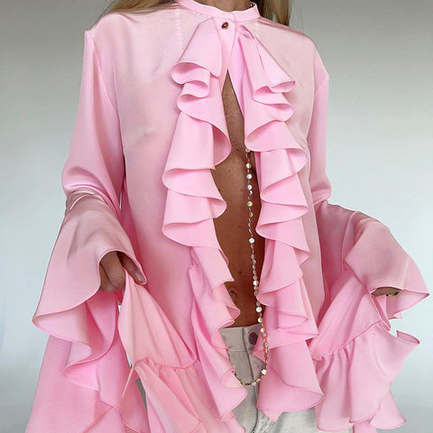 Feeling ruffle edge long-sleeved shirt autumn and winter new temperament high-end cardigan top m301824