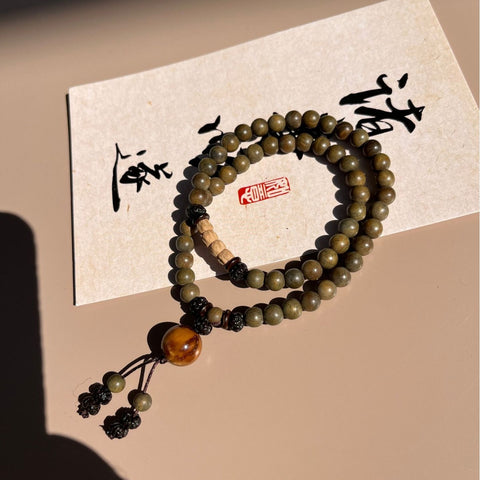 Green sandalwood double circle Buddha bead bracelet, green sandalwood sandalwood bracelet, passion seed bracelet m3331262.