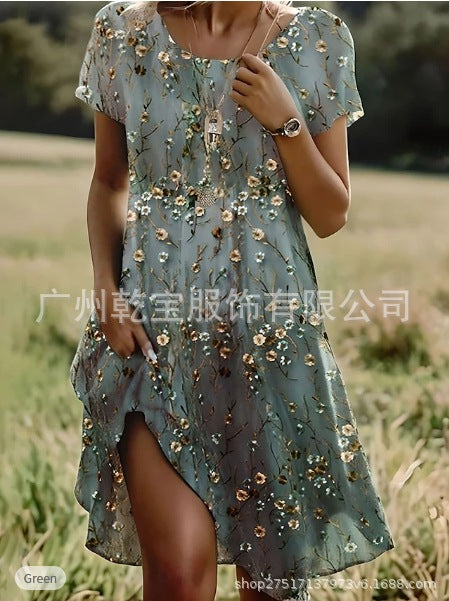 Floral print crew neck casual dress m303190