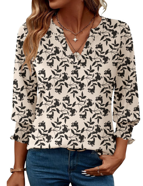 Fashion top seven-quarter sleeve flower print casual shirt summer T-shirt women's m301563
