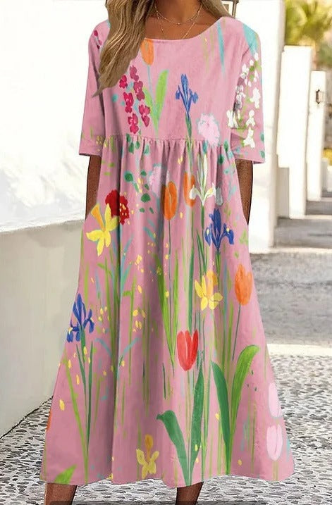 Up and down splicing pocket size printing large wide dress m302623-1