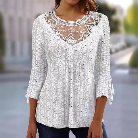 New comfortable and casual hollow perspective lace splicing seven-quarter sleeve m300154