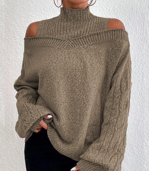 Pull col roulé épaules dénudées, pull ample en maille pour femme m300502 