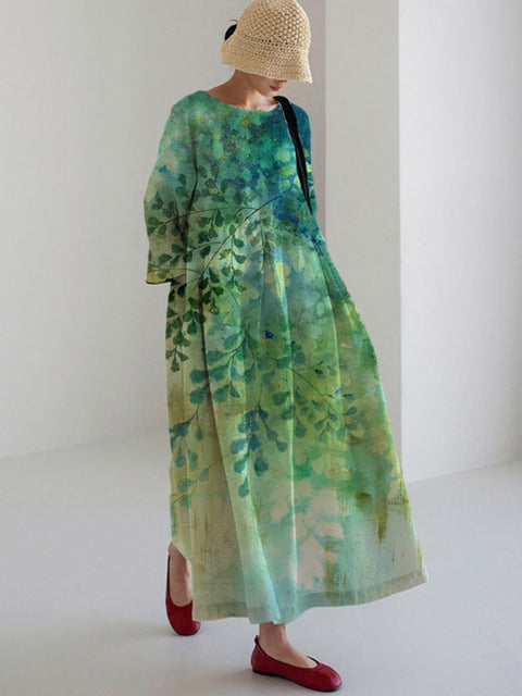Lockeres, modisches Premium-Kleid mit Rundhalsausschnitt und langen Ärmeln und Aufdruck m301044