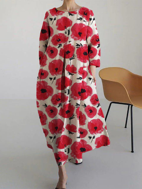 Lockeres, modisches Premium-Kleid mit Rundhalsausschnitt und langen Ärmeln und Aufdruck m301044