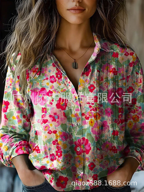 Fashion women's clothing European and American versatile printing casual lapel m301565