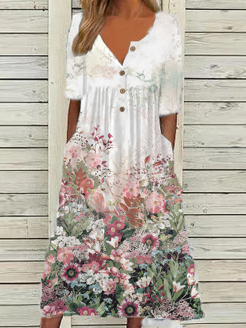 Printed pocket cardigan button-down dress m300714