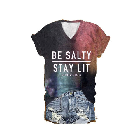 3D digital printing letter series women's V-neck short-sleeved T-shirt m301557