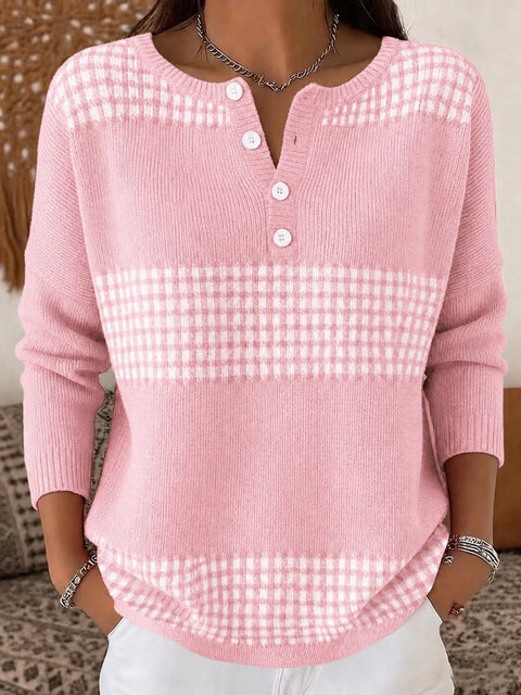 Delicate line polka dot print women's button sweater FF303270