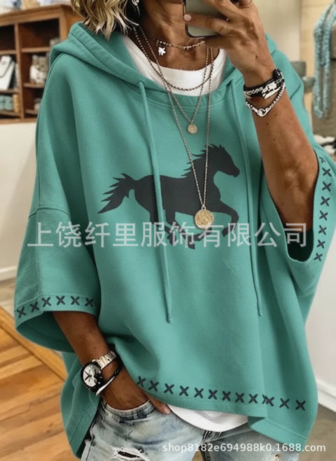 Casual hooded mid-sleeved women's fashion 3D printing casual foreign trade Amazon independent station women's sweater m303002