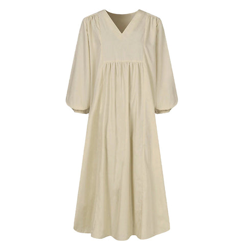 Women's cotton and linen loose lantern sleeve dress m301242