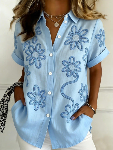 Short Sleeve Top Button Shirt Women's Shirt Women's Shirt m302368