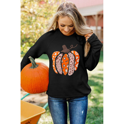 Abschnitt Kürbis-Print Langarm-Top Damen Kapuzenpullover m300640 