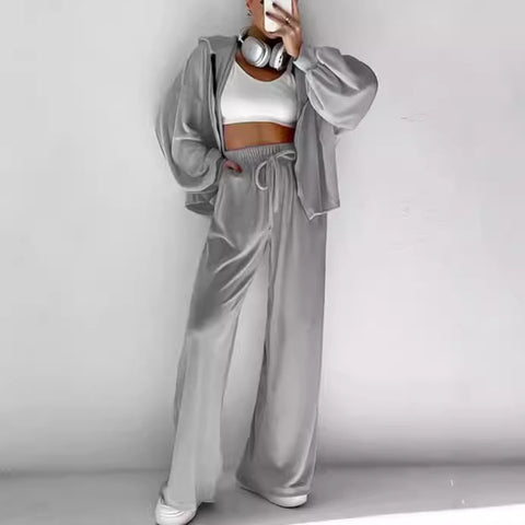 Golden Velvet Suit Fashion Zipper Long Sleeve Sports Wind Hooded Zipper Clothing Casual Suit m301810