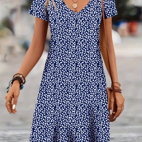 Fashion casual versatile V-neck short-sleeved medium and long skirt m301730