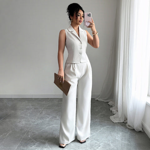 Holiday style button vest trousers two-piece suit women's clothing m301389